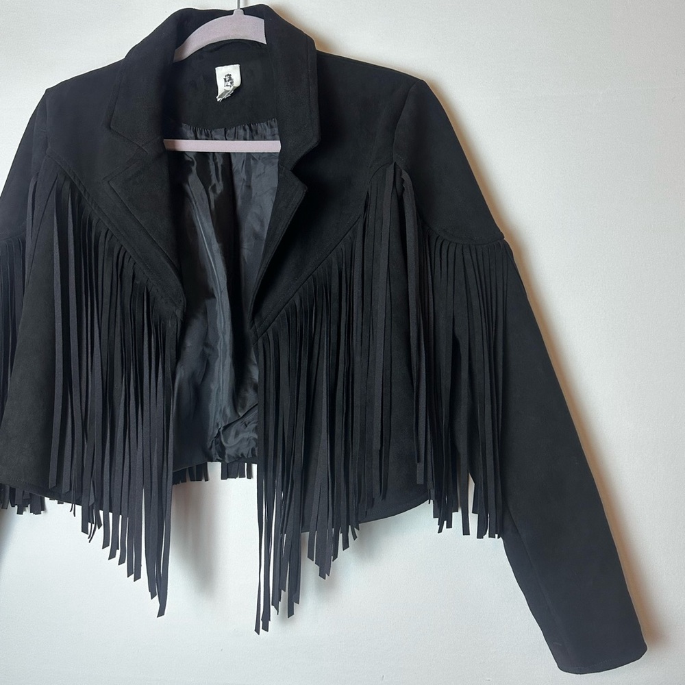 Black Fringe Suede Jacket - Women